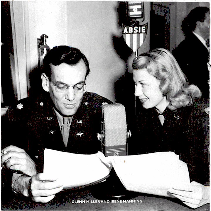 Glenn Miller and movie star Irene Manning talking on the BBC in November 1944